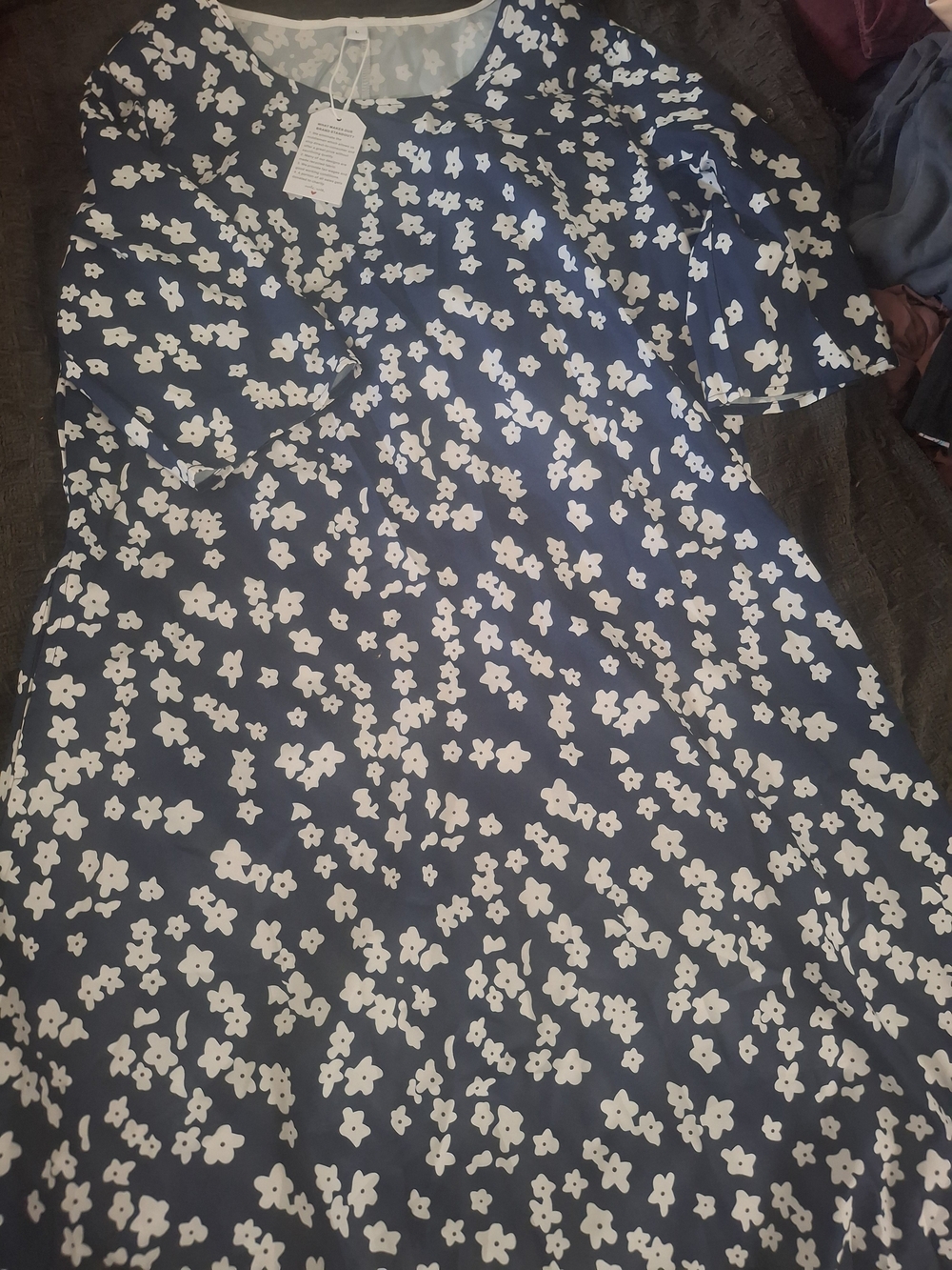 Navy Blue Floral A-Line Women's Dress